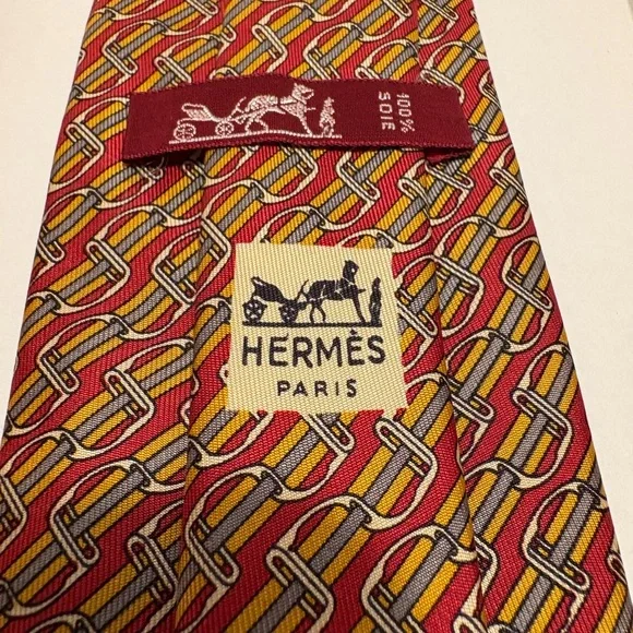 Hermes Red and Yellow Geometric Tie - Picture 8 of 16